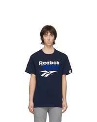T-shirt à col rond imprimé bleu marine et blanc Nanamica