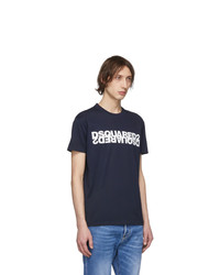 T-shirt à col rond imprimé bleu marine et blanc DSQUARED2