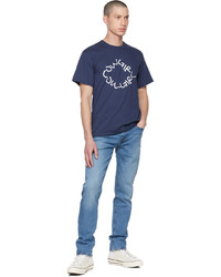 T-shirt à col rond imprimé bleu marine et blanc Cowgirl Blue Co