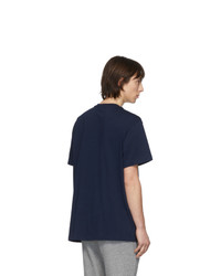 T-shirt à col rond imprimé bleu marine et blanc Nanamica