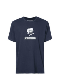 T-shirt à col rond imprimé bleu marine et blanc Neighborhood