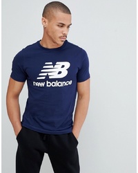 T-shirt à col rond imprimé bleu marine et blanc New Balance