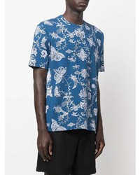 T-shirt à col rond imprimé bleu marine et blanc Junya Watanabe MAN