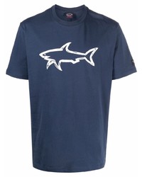 T-shirt à col rond imprimé bleu marine et blanc Paul & Shark