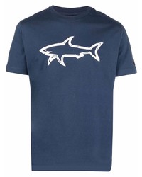 T-shirt à col rond imprimé bleu marine et blanc Paul & Shark