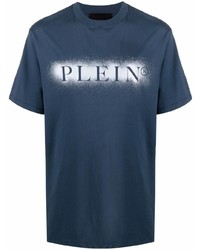 T-shirt à col rond imprimé bleu marine et blanc Philipp Plein