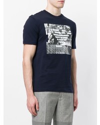 T-shirt à col rond imprimé bleu marine et blanc Emporio Armani