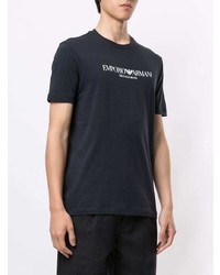 T-shirt à col rond imprimé bleu marine et blanc Emporio Armani