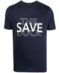 T-shirt à col rond imprimé bleu marine et blanc Save The Duck