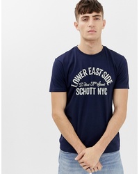 T-shirt à col rond imprimé bleu marine et blanc Schott