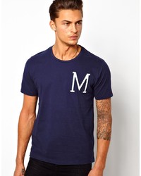 T-shirt à col rond imprimé bleu marine et blanc Selected