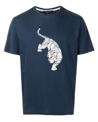 T-shirt à col rond imprimé bleu marine et blanc Shanghai Tang