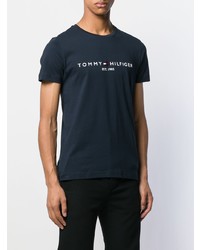 T-shirt à col rond imprimé bleu marine et blanc Tommy Hilfiger