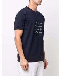 T-shirt à col rond imprimé bleu marine et blanc Brunello Cucinelli