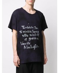 T-shirt à col rond imprimé bleu marine et blanc Yohji Yamamoto
