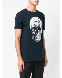 T-shirt à col rond imprimé bleu marine et blanc Philipp Plein