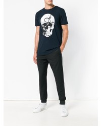 T-shirt à col rond imprimé bleu marine et blanc Philipp Plein