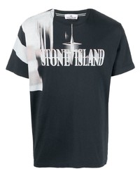 T-shirt à col rond imprimé bleu marine et blanc Stone Island