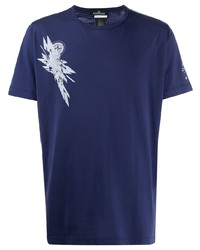 T-shirt à col rond imprimé bleu marine et blanc Stone Island Shadow Project