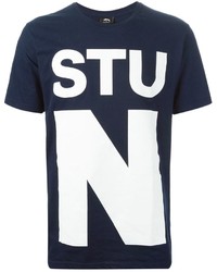 T-shirt à col rond imprimé bleu marine et blanc Stussy