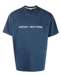 T-shirt à col rond imprimé bleu marine et blanc Sunnei