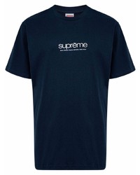 T-shirt à col rond imprimé bleu marine et blanc Supreme