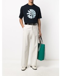 T-shirt à col rond imprimé bleu marine et blanc Lanvin