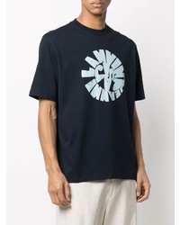 T-shirt à col rond imprimé bleu marine et blanc Lanvin