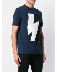 T-shirt à col rond imprimé bleu marine et blanc Neil Barrett