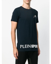 T-shirt à col rond imprimé bleu marine et blanc Plein Sport