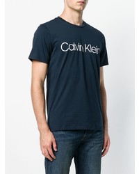 T-shirt à col rond imprimé bleu marine et blanc Calvin Klein