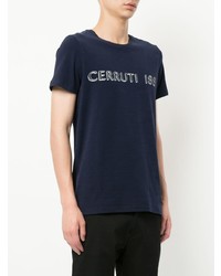 T-shirt à col rond imprimé bleu marine et blanc Cerruti 1881