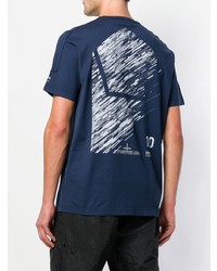 T-shirt à col rond imprimé bleu marine et blanc Stone Island
