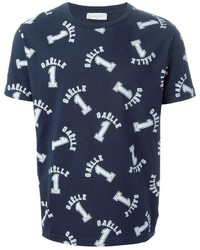 T-shirt à col rond imprimé bleu marine et blanc
