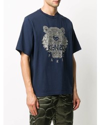 T-shirt à col rond imprimé bleu marine et blanc Kenzo