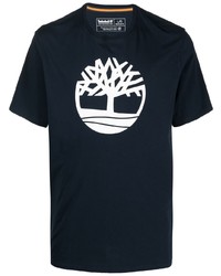 T-shirt à col rond imprimé bleu marine et blanc Timberland
