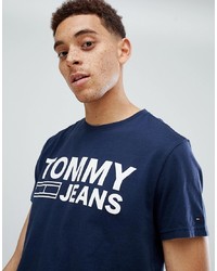 T-shirt à col rond imprimé bleu marine et blanc Tommy Jeans