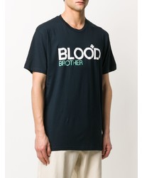 T-shirt à col rond imprimé bleu marine et blanc Blood Brother