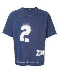 T-shirt à col rond imprimé bleu marine et blanc Undercover