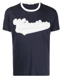 T-shirt à col rond imprimé bleu marine et blanc Valentino
