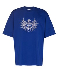 T-shirt à col rond imprimé bleu marine et blanc Vetements