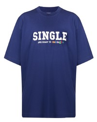 T-shirt à col rond imprimé bleu marine et blanc Vetements