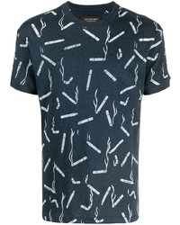T-shirt à col rond imprimé bleu marine et blanc Viktor & Rolf