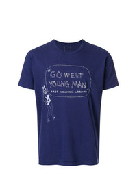 T-shirt à col rond imprimé bleu marine et blanc VISVIM