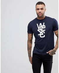 T-shirt à col rond imprimé bleu marine et blanc Wesc