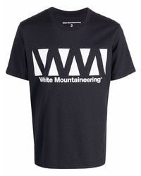 T-shirt à col rond imprimé bleu marine et blanc White Mountaineering