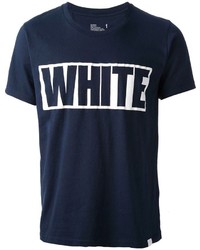 T-shirt à col rond imprimé bleu marine et blanc White Mountaineering