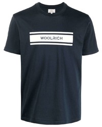T-shirt à col rond imprimé bleu marine et blanc Woolrich