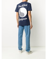 T-shirt à col rond imprimé bleu marine et blanc Vans