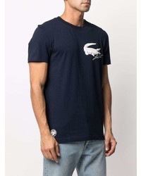 T-shirt à col rond imprimé bleu marine et blanc Lacoste